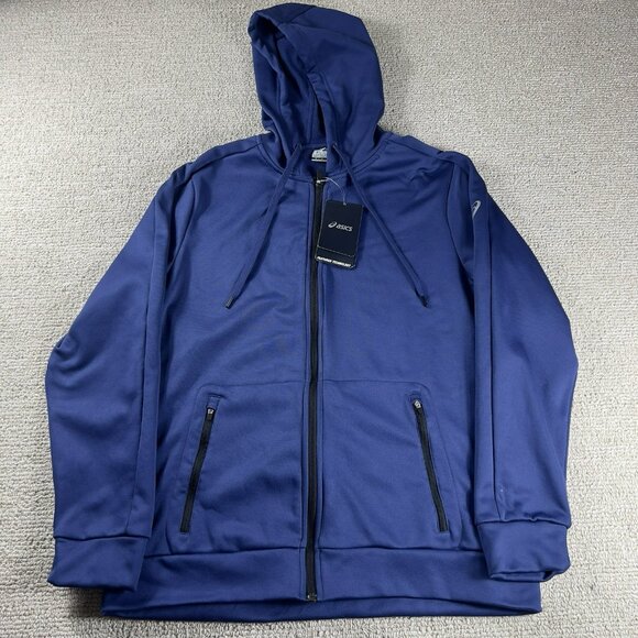 Asics Poly Fleece Full Zip Jacket Blue Men’s Size Medium - Picture 1 of 7